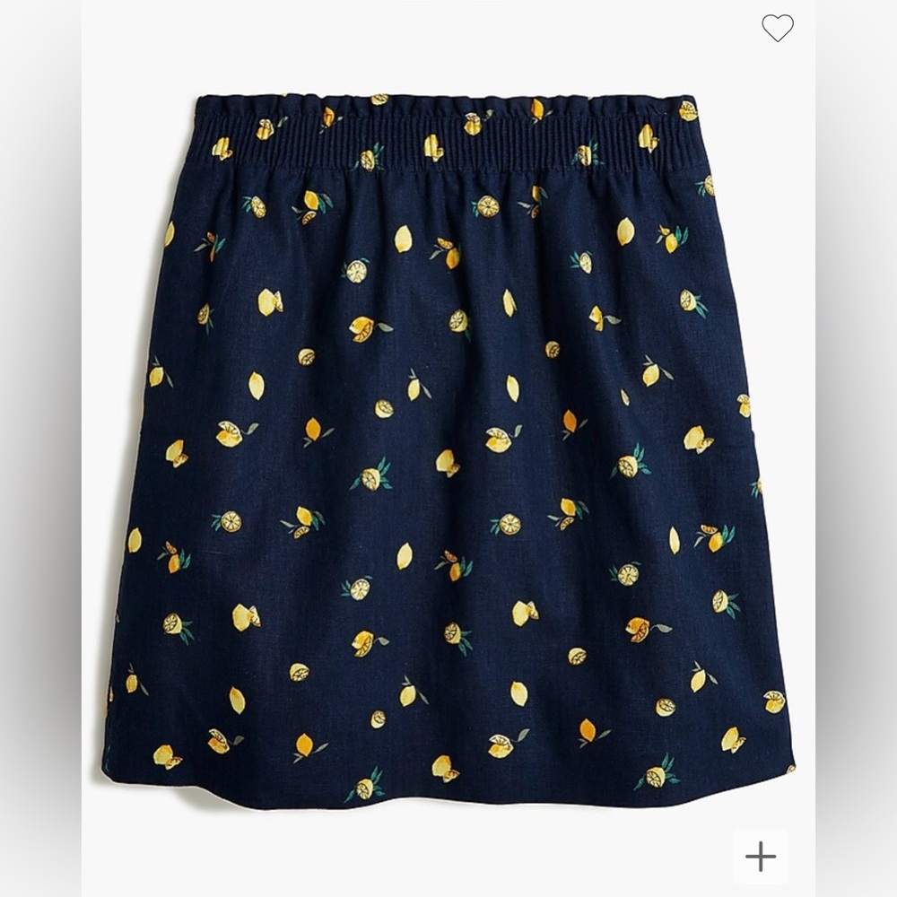 J Crew Navy Blue Skirt with Lemon Print
